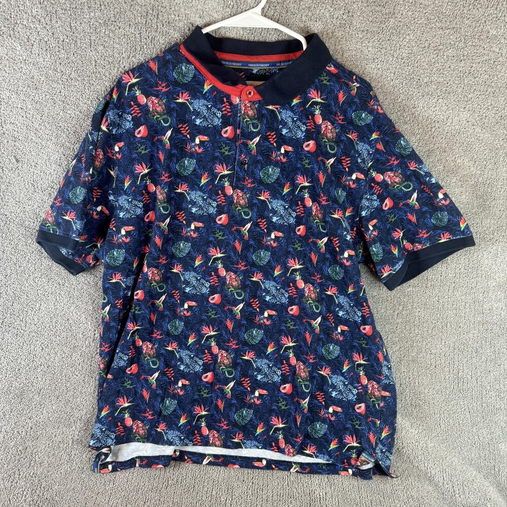 A Fish Named Fred Polo Shirt Mens 3XL Tropical Print Short Sleeve Fresco Freddy